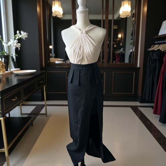 BCBGMAXAZRIA Beige Black Full Length Gown Size 0 NEW New with tags - Picture 1 of 7